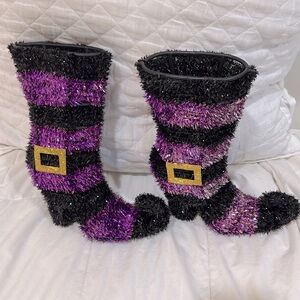 Tinsel Witch Boots Black & Purple Halloween